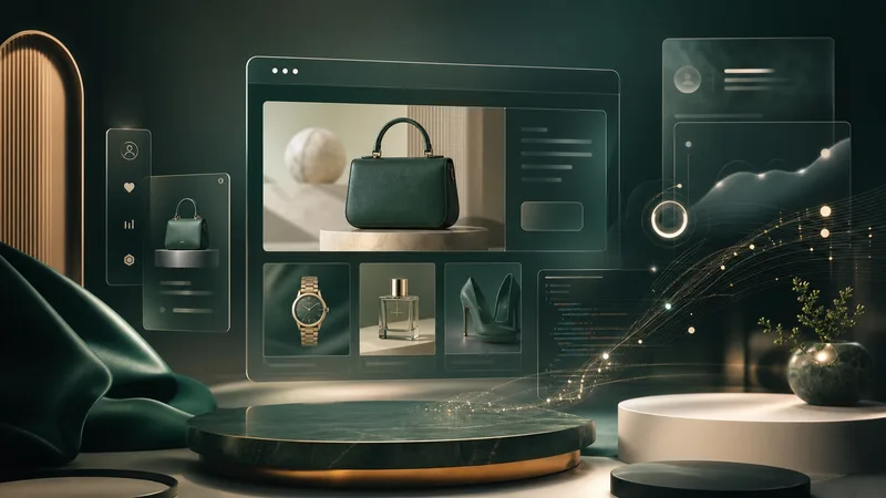 Editorial illustration of a premium commerce interface