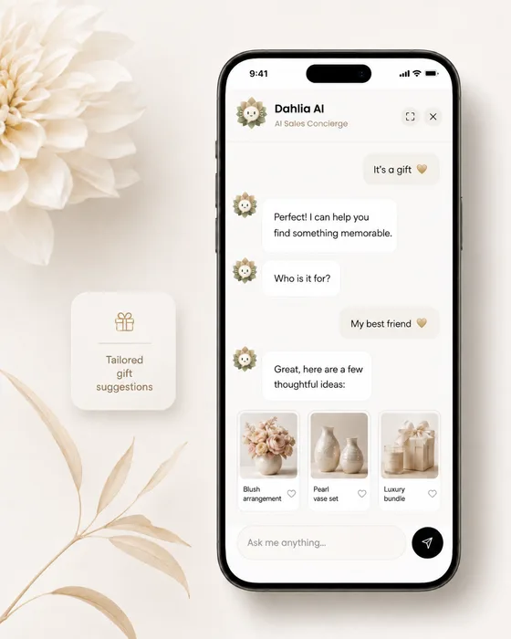 Dahlia AI product recommendation chat with tailored gift suggestions
