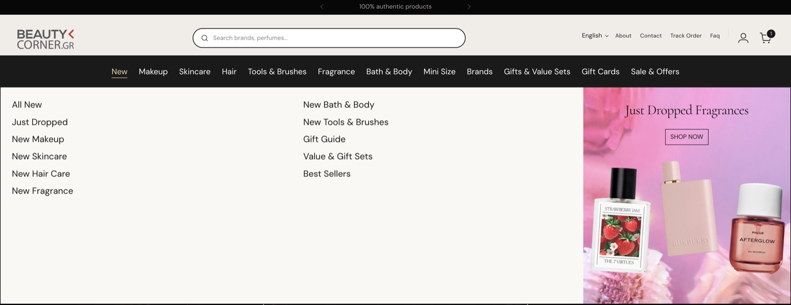 Beauty Corner New mega menu