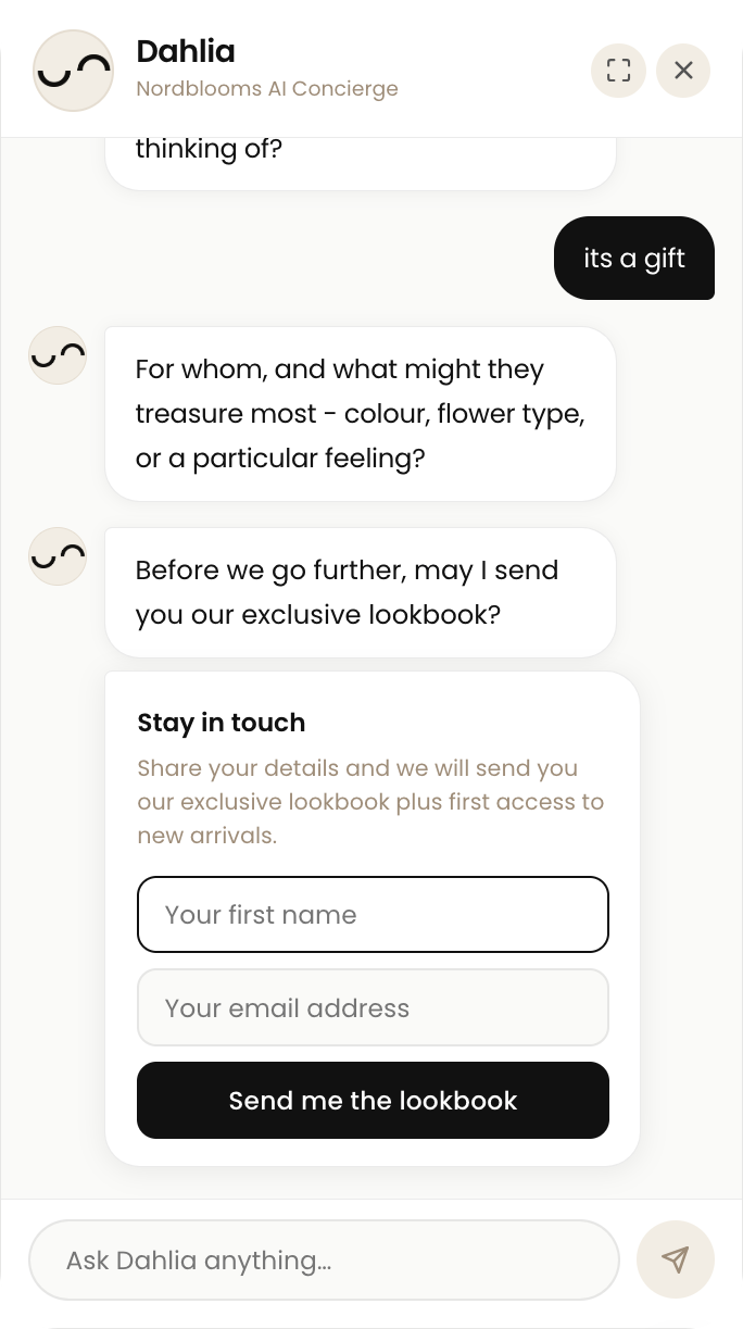 Dahlia chatbot lead capture form